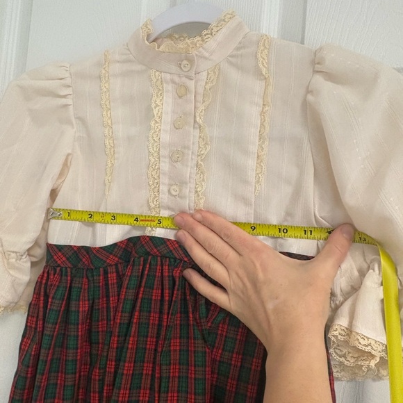 Handmade Vintage Cottage Core Girls Red Green Plaid Christmas Dress - Picture 10 of 11